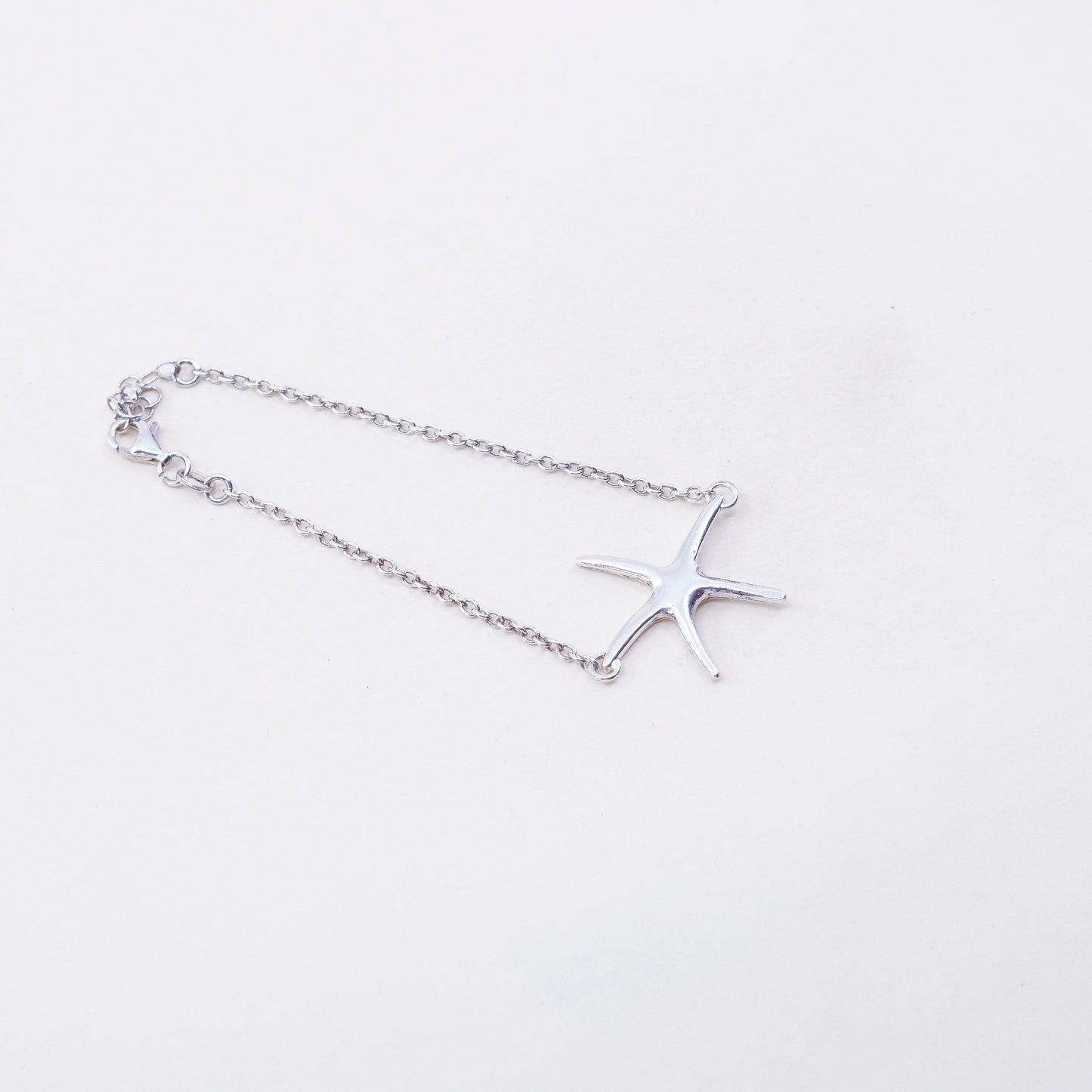 6.5”, sterling silver handmade bracelet 925 circle chain w/ star starfish charm