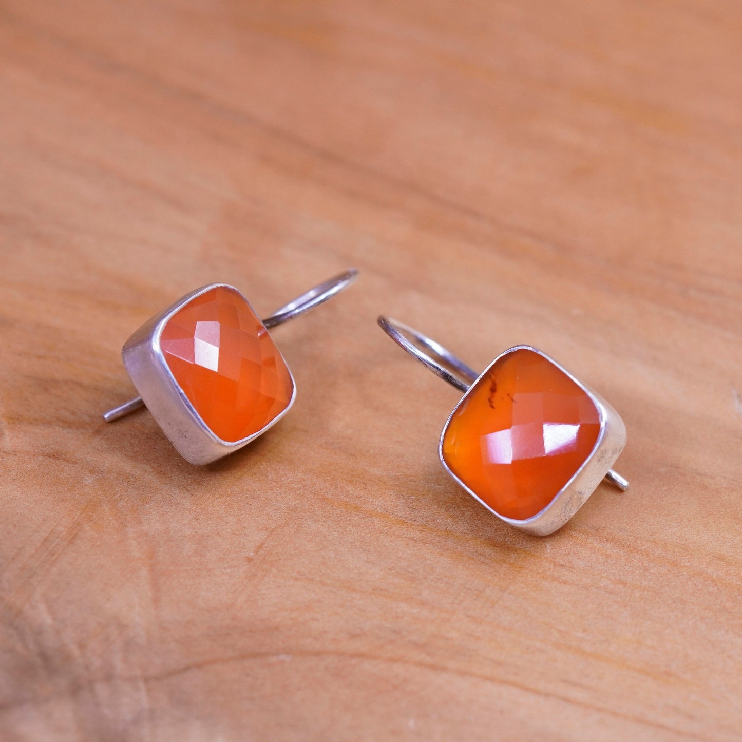 Vintage sterling 925 silver handmade earrings with carnelian