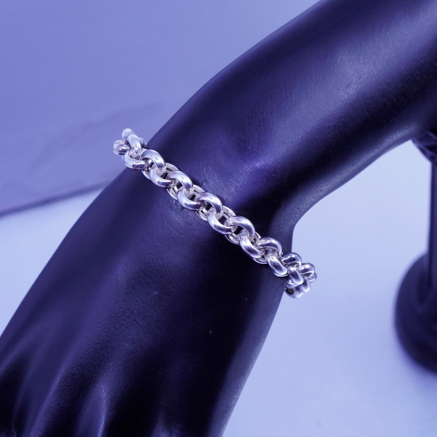 6.5”, Sterling silver bracelet 925 bold circle chain monogram “BEL” heart charm