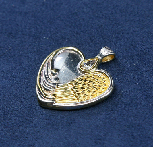 BGE 18K Gold & 925 Love Heart Engraved Pendant p1039, Sterling silver pendant