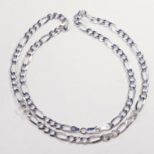 24” 7mm, Vtg 925 Sterling Silver Figaro chain necklace, Stamped 925 Italy OTC