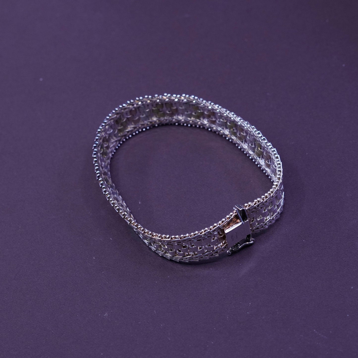 6.75”, 15mm, vtg milor sterling silver bracelet, italy 925 fancy wheat links