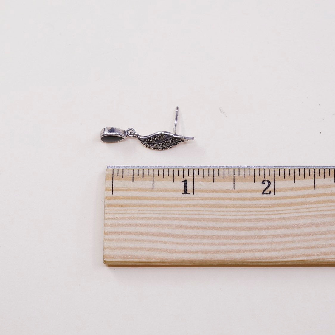 vtg Sterling silver handmade earrings, 925 drops w/ obsidian n marcasite