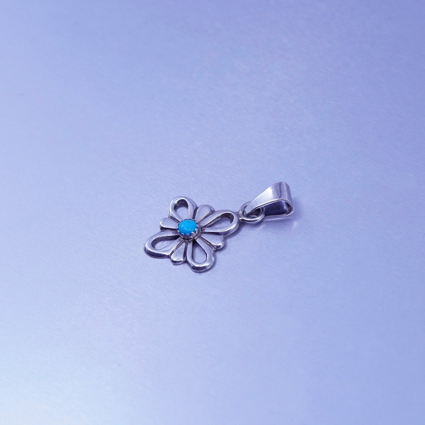 antique Native American sterling 925 silver floral pendant with turquoise