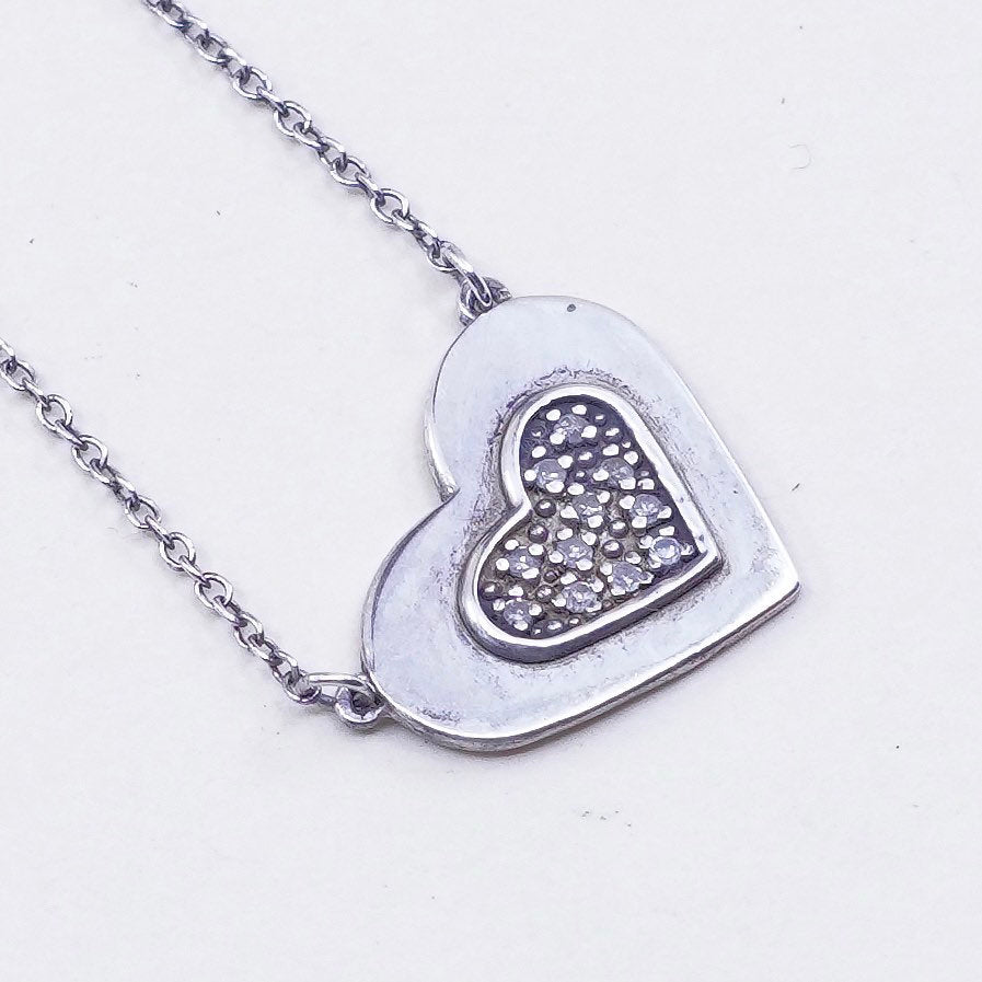 17”, Adina Reyter Sterling 925 silver chain necklace Pave Diamond Heart Pendant