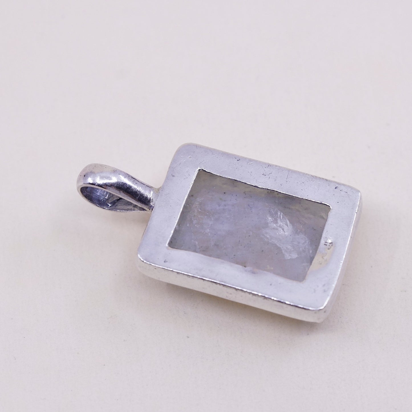 Vintage Sterling silver handmade pendant, Mexican 925 silver with moonstone