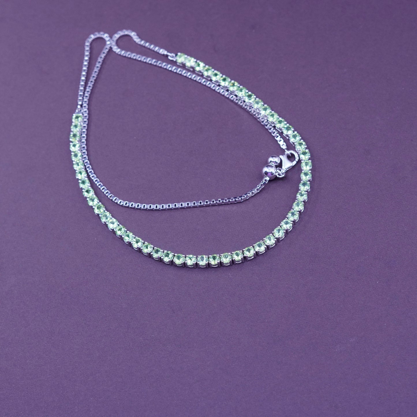 Size adjustable, Sterling 925 silver handmade necklace, box chain with peridot