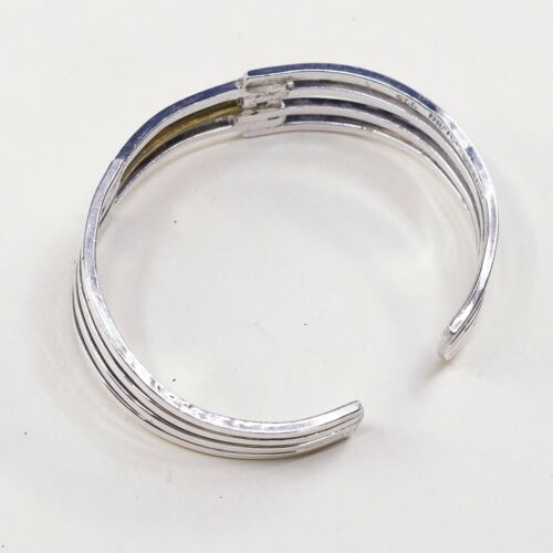 6.25”, Vtg Two Tone Sterling Silver Handmade wide Cuff, Meixco 925 Bracelet