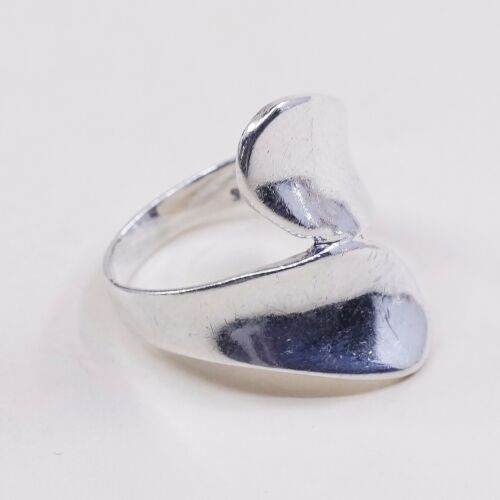Sz 6.75, Vtg Ribbed Sterling Silver Handmade Wrap Ring, Stamped 925