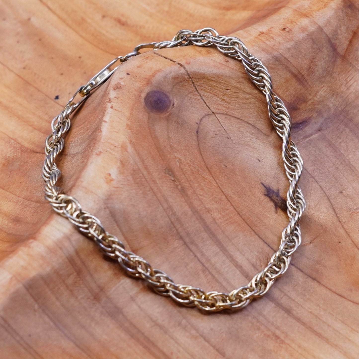 6.75”, vermeil gold Sterling silver Singapore rope bracelet, Italy 925 chain