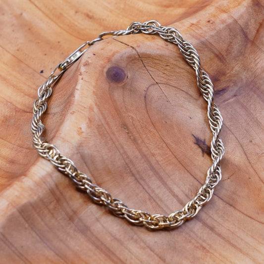 6.75”, vermeil gold Sterling silver Singapore rope bracelet, Italy 925 chain