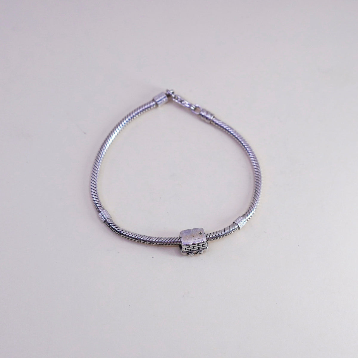 7”, Italy Sterling 925 silver bracelet, bold snake chain with basket charm