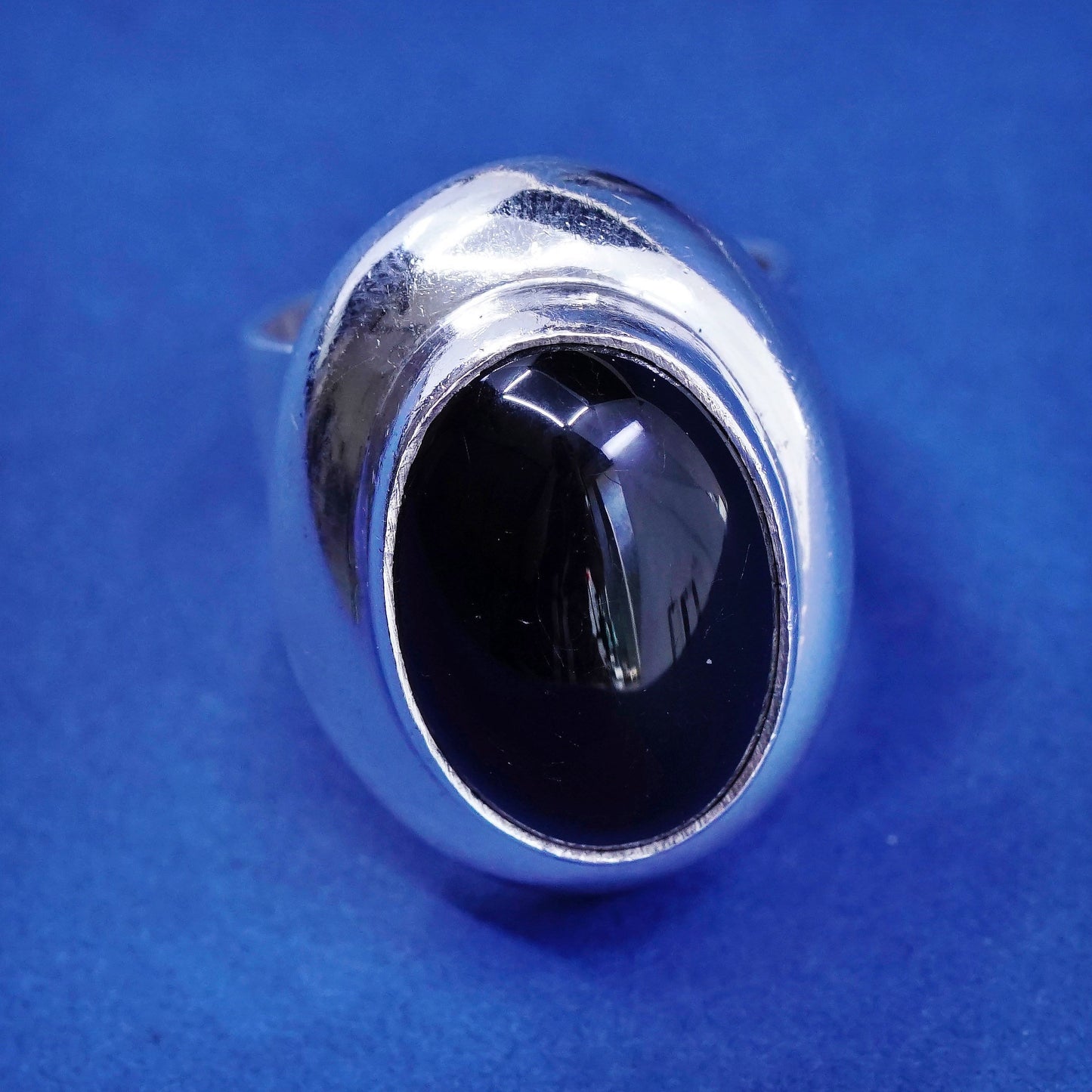 sz 6, vtg Native American Sterling 925 silver handmade ring w/ obsidian