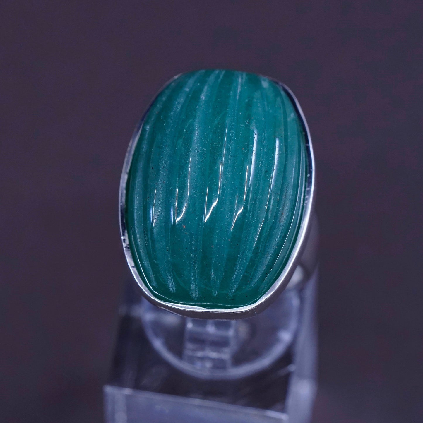 Size 7, ARK Sterling silver ring, 925 statement ring with jade