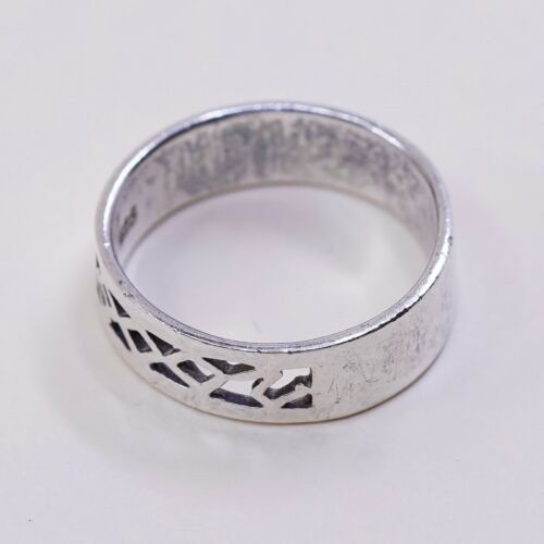 Sz 6.75, Vtg Sterling Silver Handmade Ring, 925 Silver Band W/ filigree