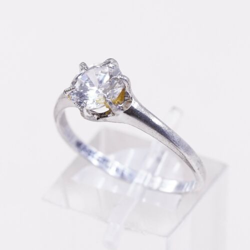 Sz 8.75, Vtg WJ Sterling Silver Handmade Ring, 925 Silver Engagement Ring W/ Cz