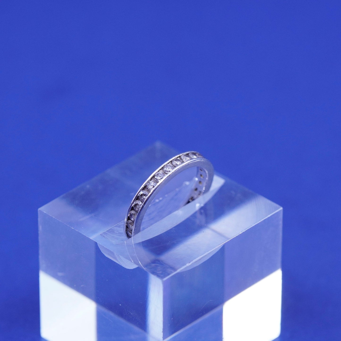 Size 5, vintage Sterling silver engagement ring, 925 band with clear cz inlay