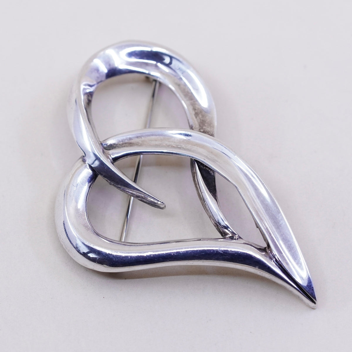 Vintage Zina Sterling silver handmade brooch, modern 925 heart pin