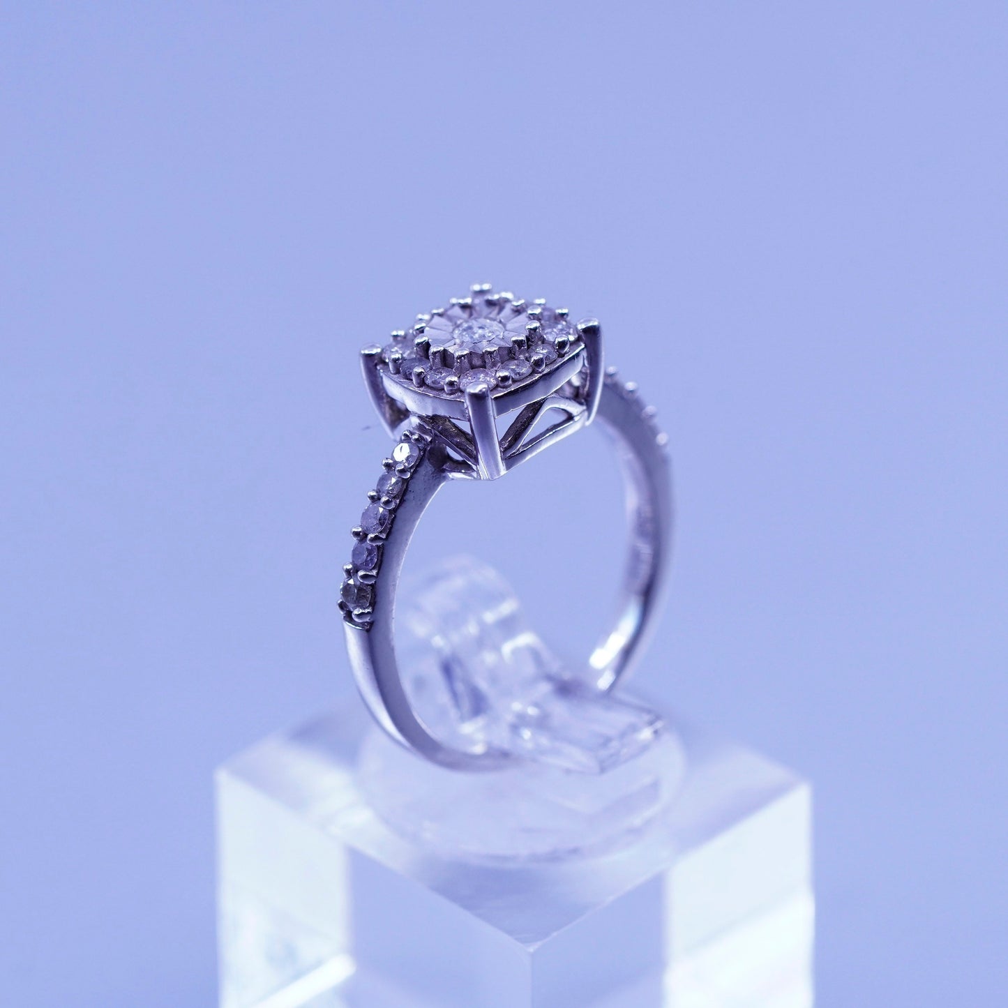 Size 6, vintage Sterling 925 silver ring with genuine cluster diamond