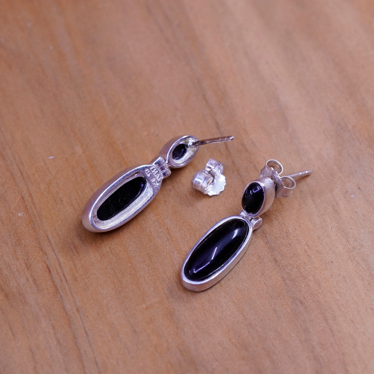 Vintage handmade sterling 925 silver earrings with obsidian dangles