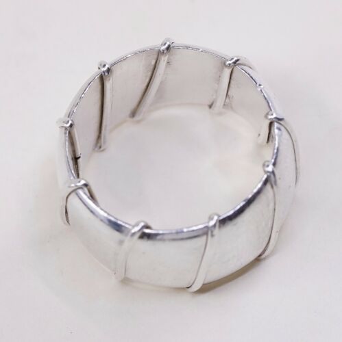 Size 7.25, Vtg Sterling Silver Handmade Ring 925 Wide Band w/ Cable Around