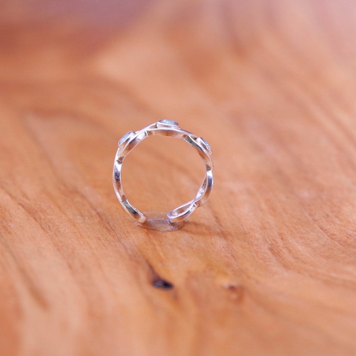 Size 3, vtg Sterling 925 silver handmade swirl entwined ring moonstone crystal