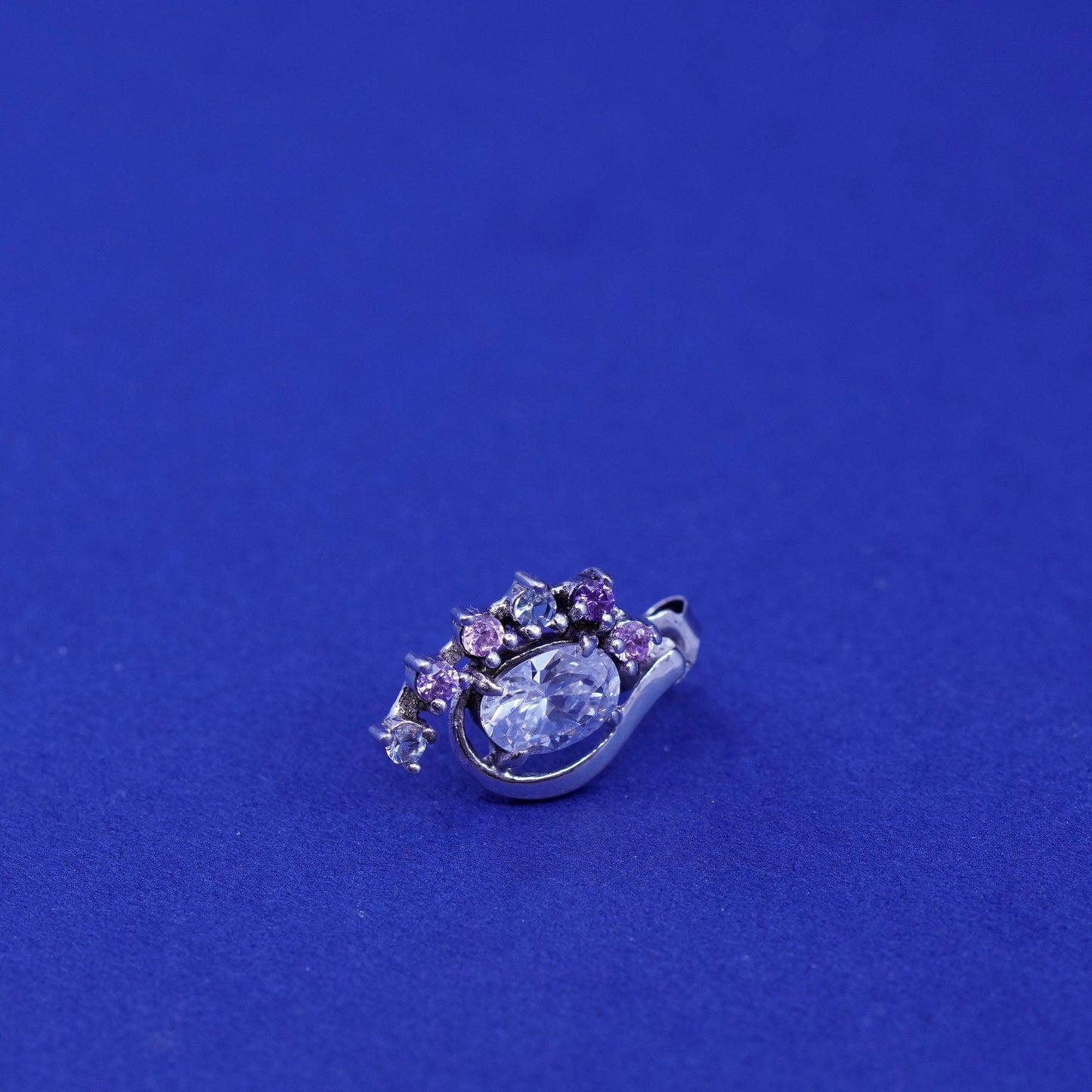 Vintage sterling silver handmade earrings, 925 studs with CZ inlay