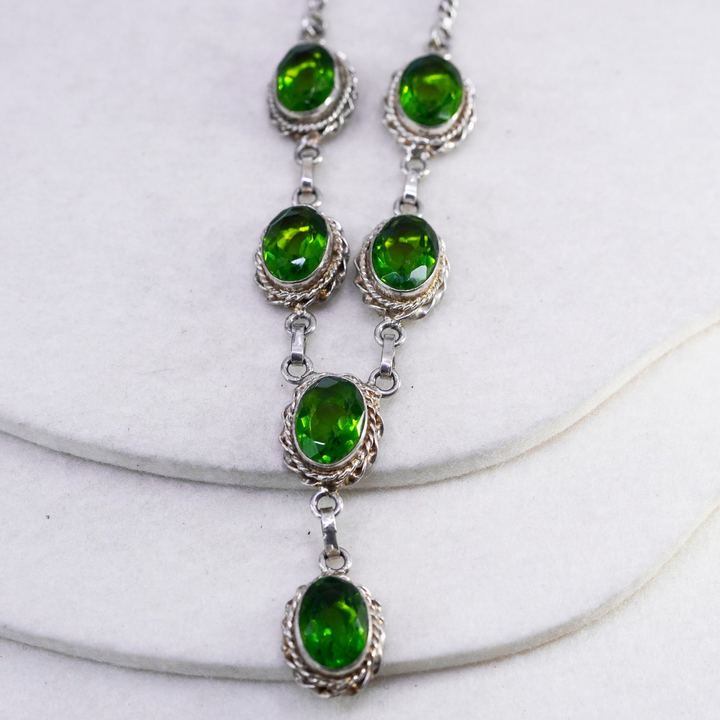20” 3mm, vintage Sterling 925 silver handmade curb chain necklace with peridot