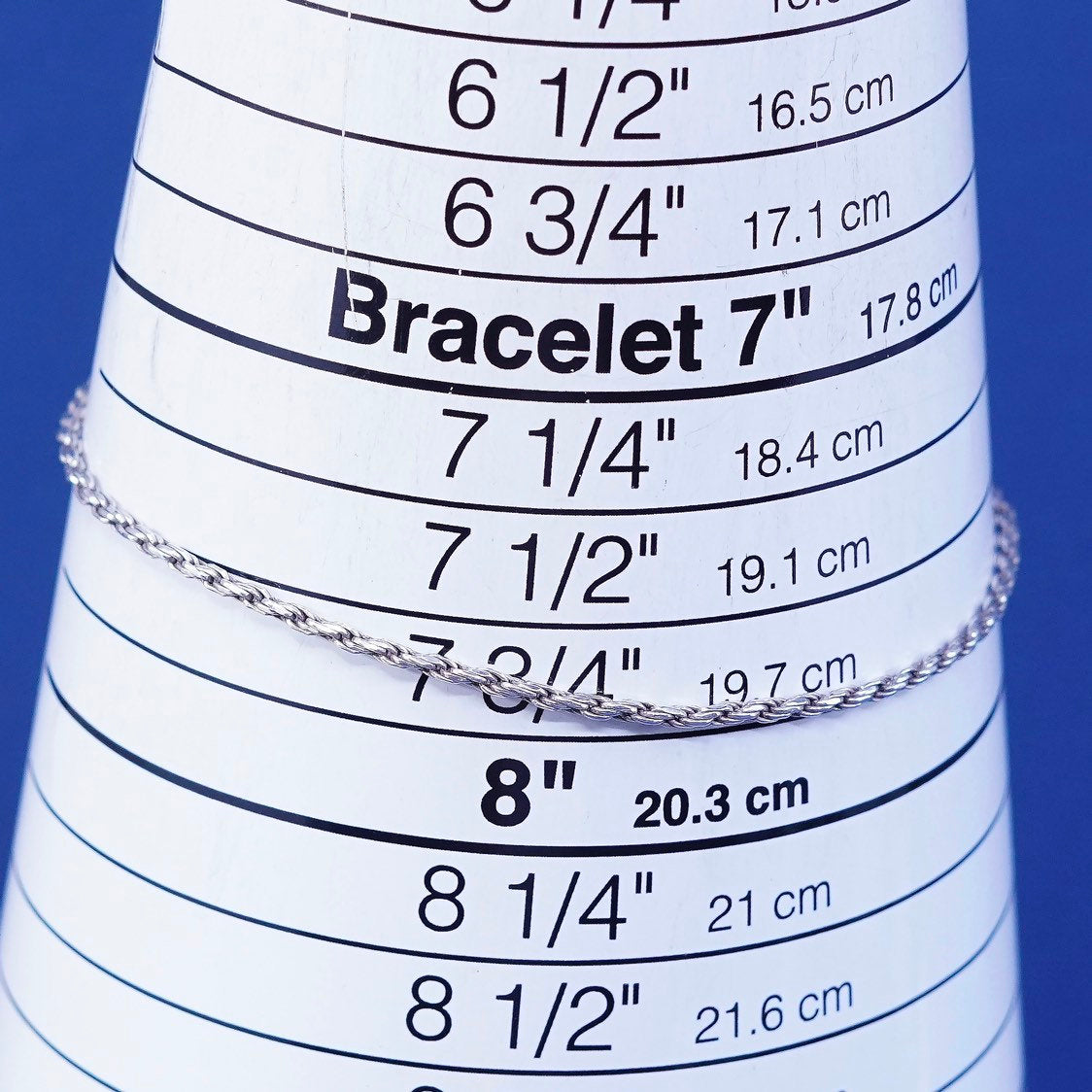 7.75", vtg sterling silver handmade bracelet, Italy 925 French rope chain