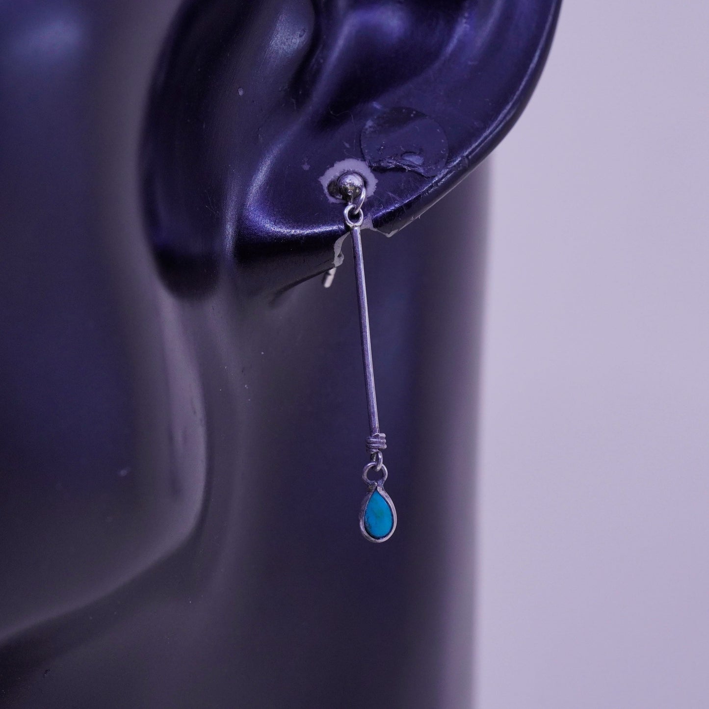 Southwestern sterling 925 silver handmade earrings with teardrop turquoise