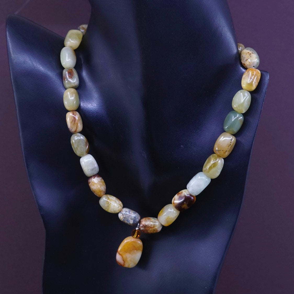 16", vtg handmade necklace, genuine lace amethyst and agate beads