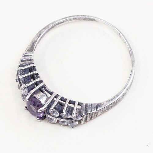 Sz 9, Sterling Silver handmade Ring, 925 Silver Ring W/ amethyst, stamped 925