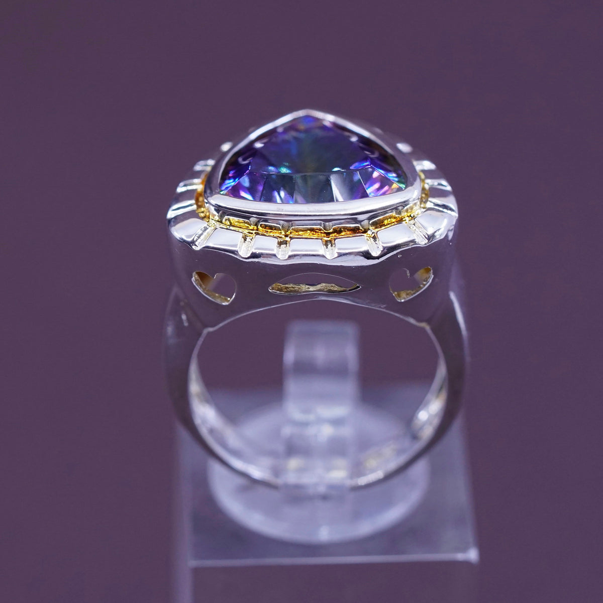Size 7.25, vtg statement cocktail ring, Sterling 925 Silver rainbow topaz Ring