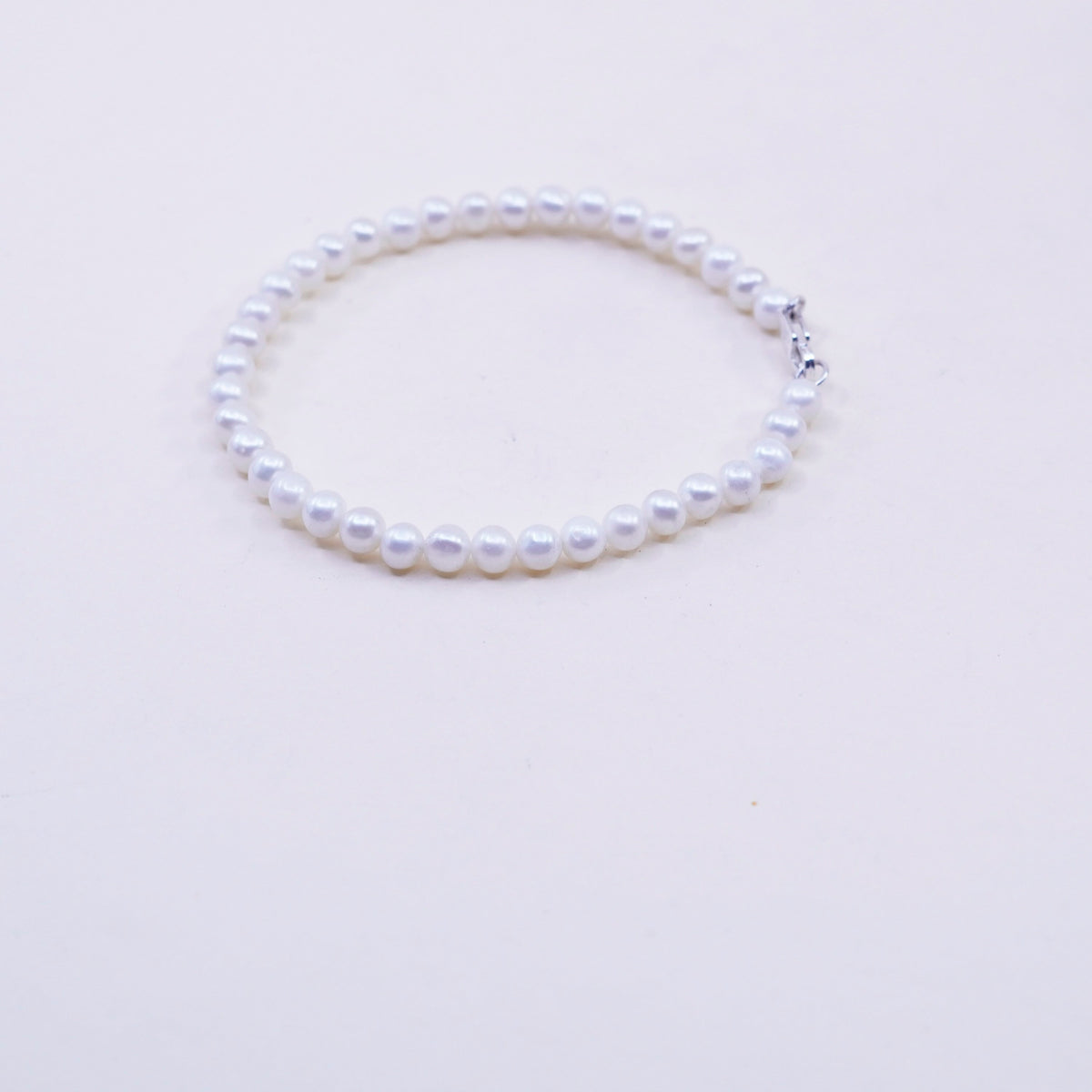 7” 5mm, Vintage handmade bracelet, freshwater pearl with 925 silver clasp