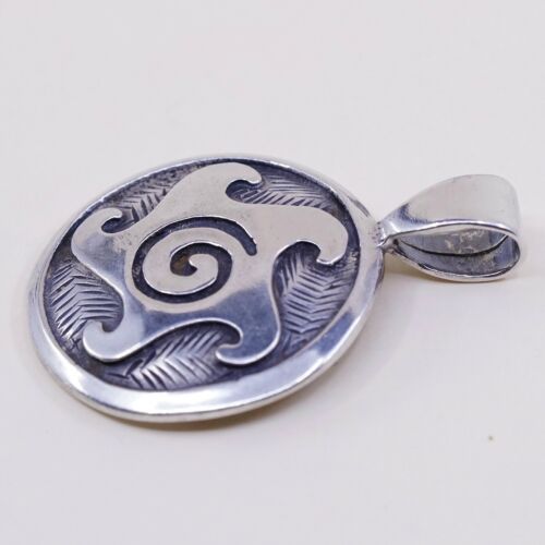 Vtg KIYO Native American Sterling Silver handmade Pendant, 925 Silver Hopi Swirl