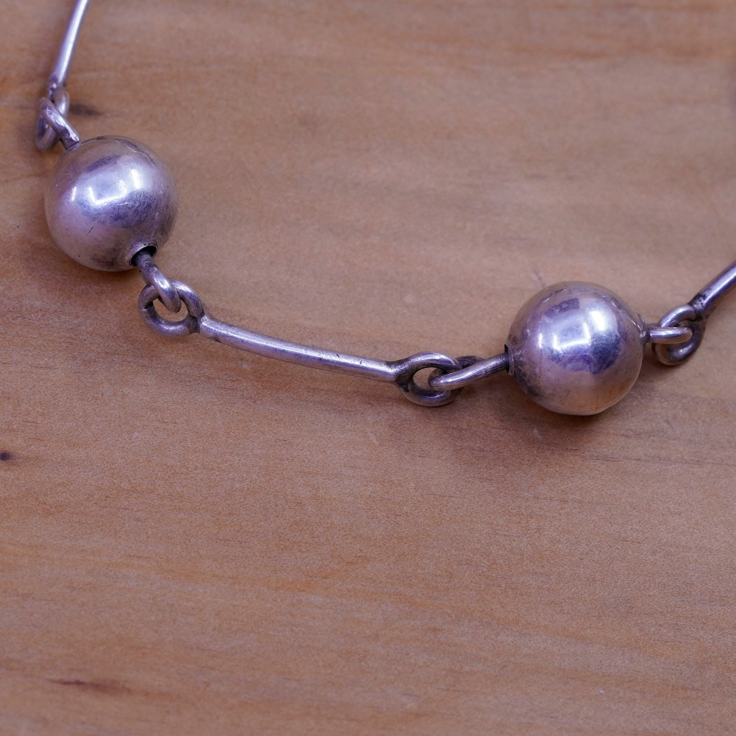 6.5”, Vintage Sterling silver handmade bracelet, 925 dna chain with bead