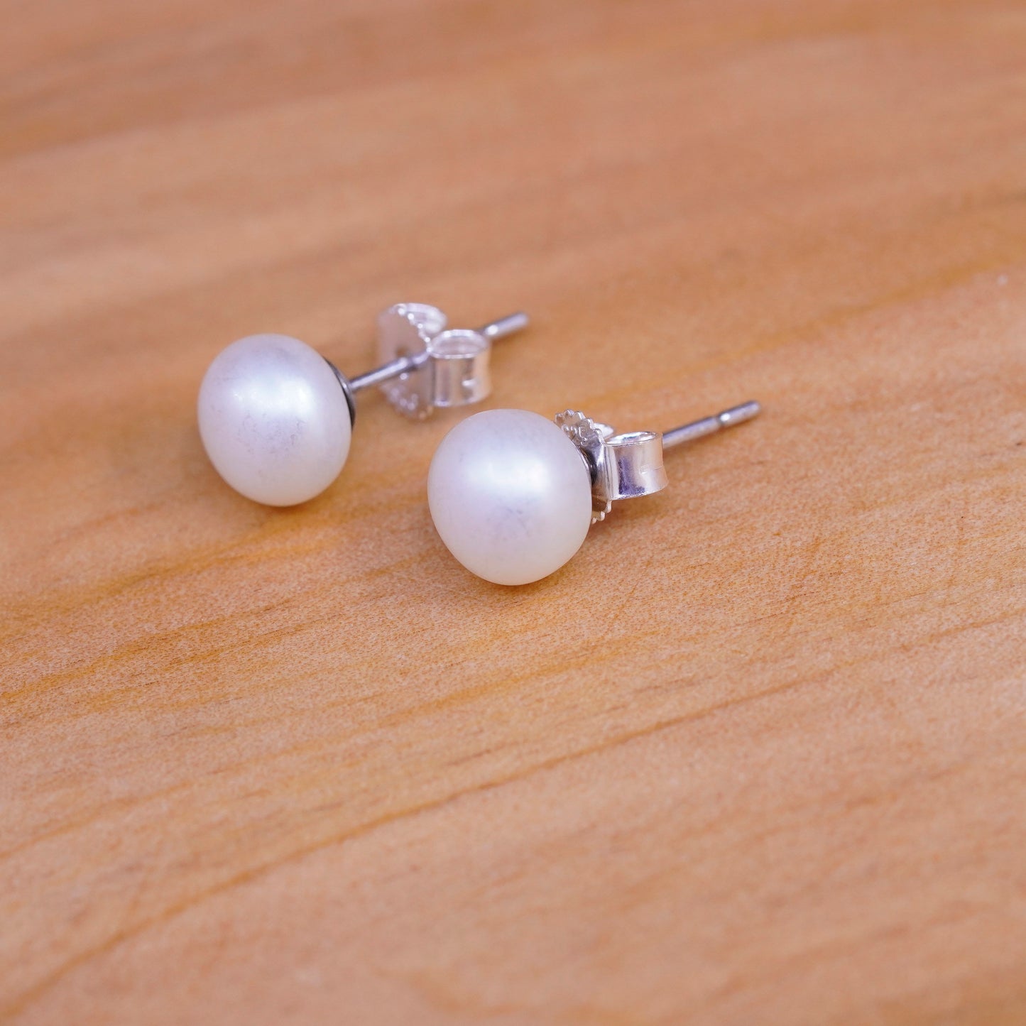 Vintage Sterling silver handmade earrings, 925 silver studs with pearl