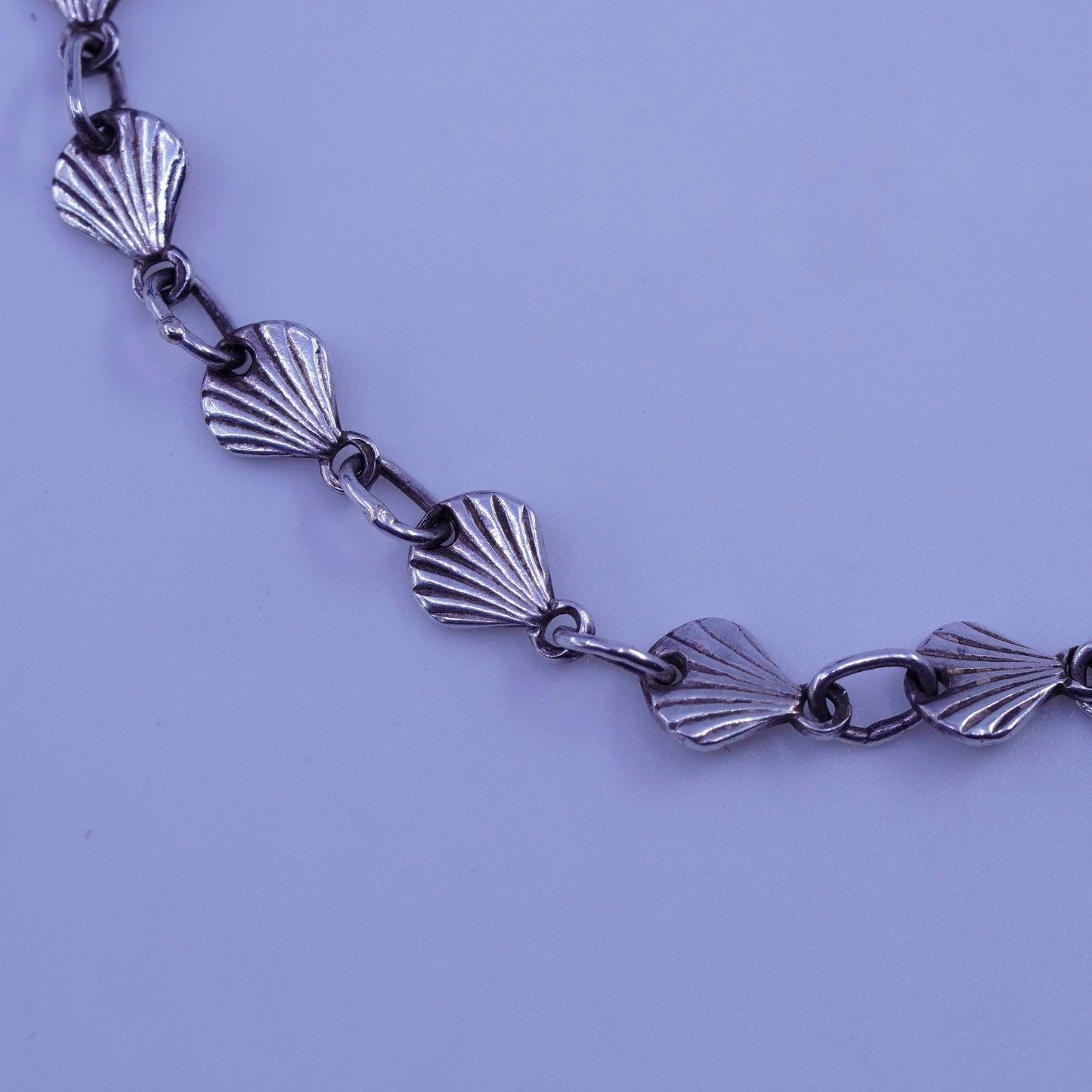 7”, Vintage Italy Sterling 925 silver handmade bracelet, shell link chain