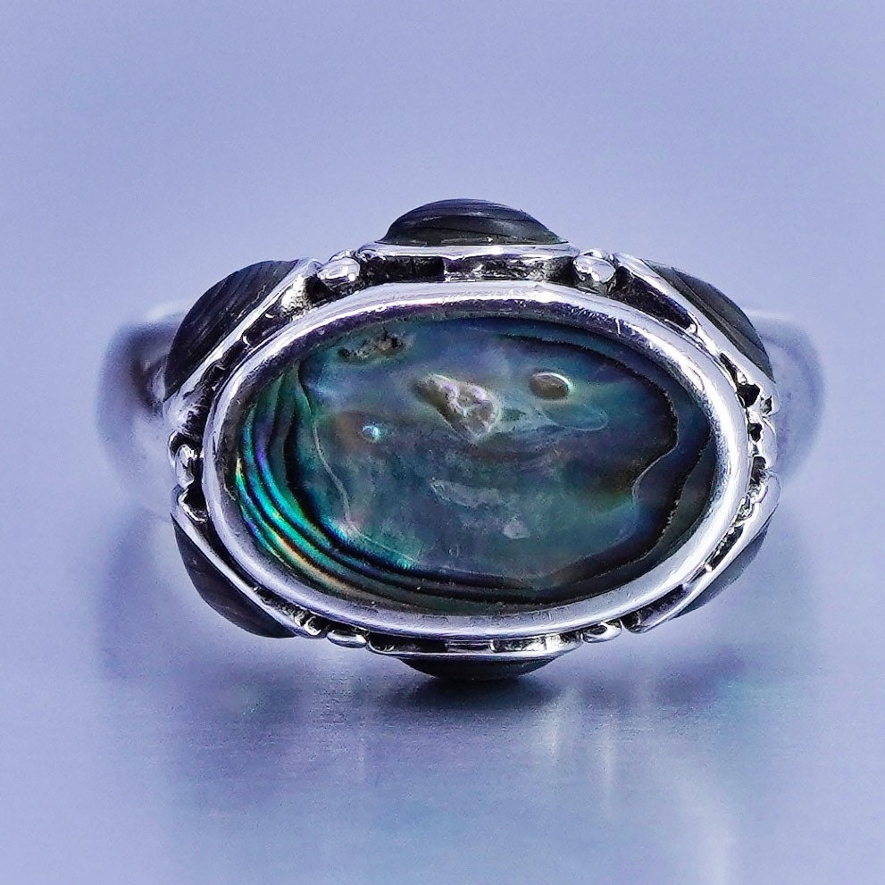 Size 5.5, southwestern vintage 925 silver handmade ring with abalone