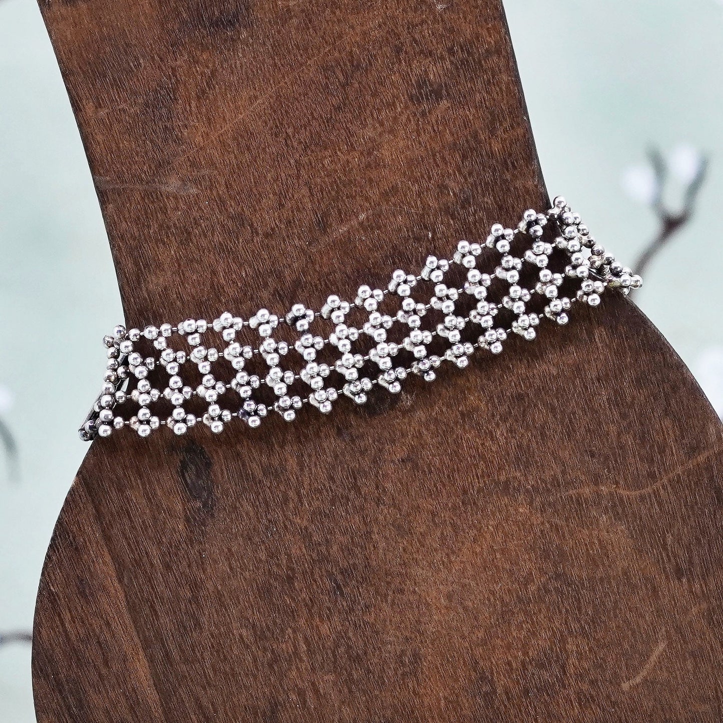 Size adjustable, Vintage 925 sterling silver bracelet, wide bead chain