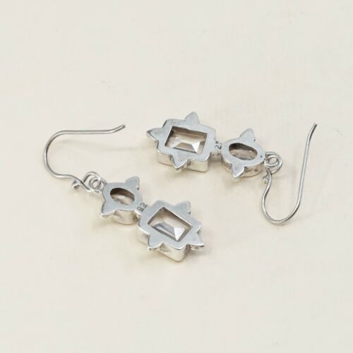 Vtg Sterling silver Handmade earrings w/ Clear Cz Drop Details, Stamped 925