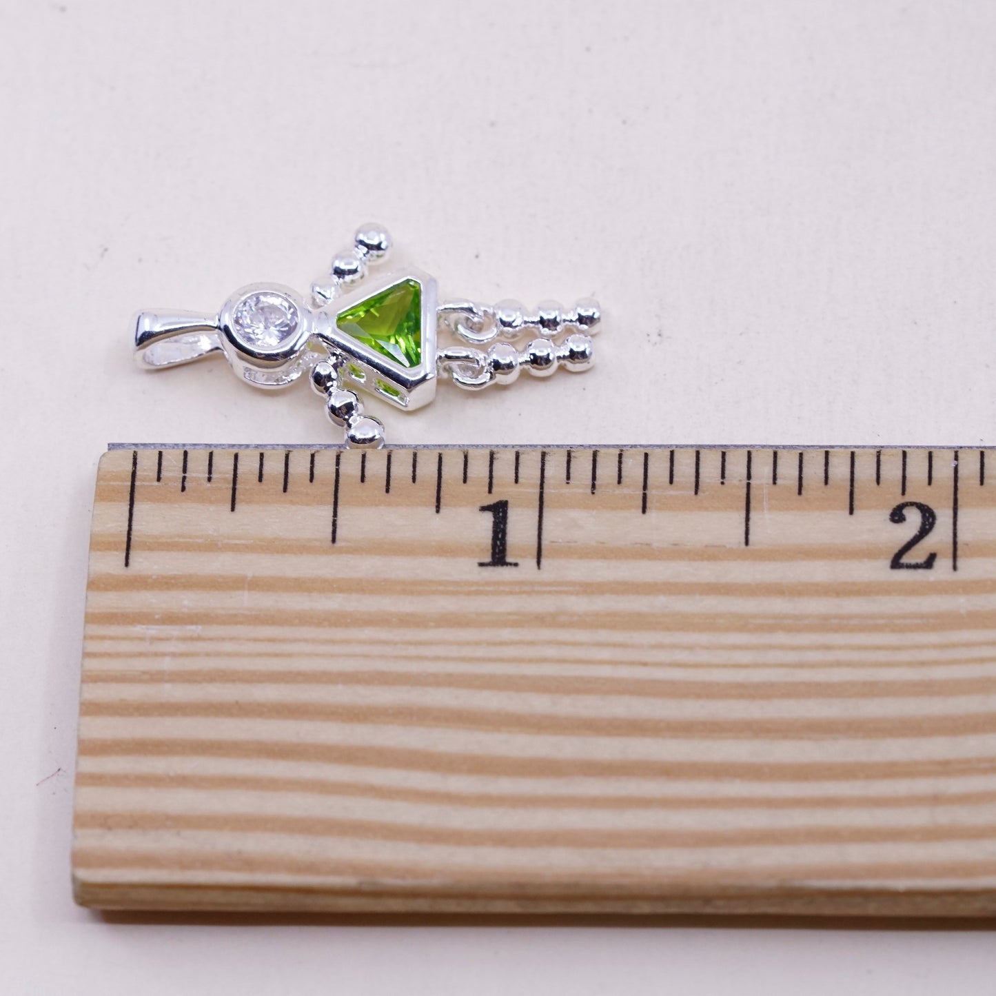 Vintage sterling 925 silver birthstone pendant with peridot girl charm