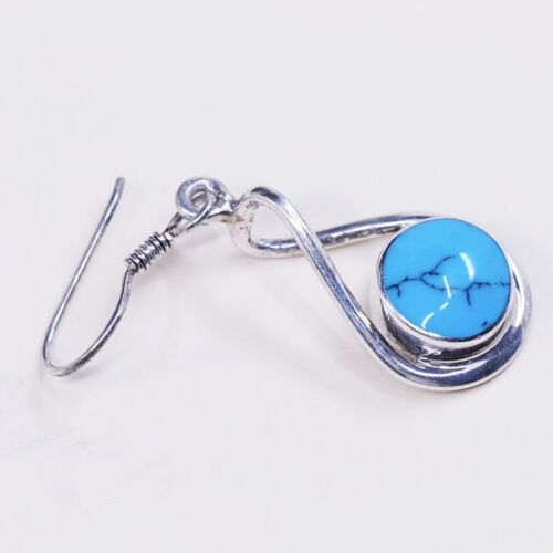 Vtg Mexico Sterling 925 silver handmade earrings, with turquoise, Stamped 925
