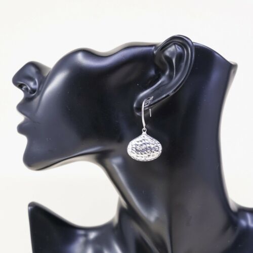 Vtg Italy Sterling 925 Silver Puffy Teardrop Shaped Earrings W/ Diamond Textures