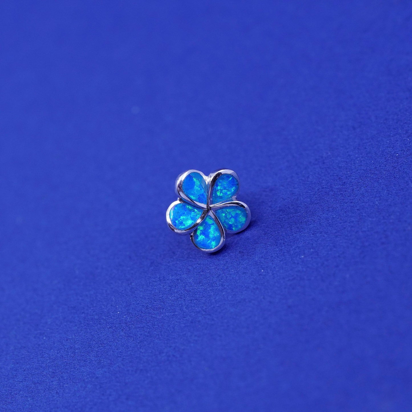 Vintage sterling silver handmade earrings, 925 flower studs with opal