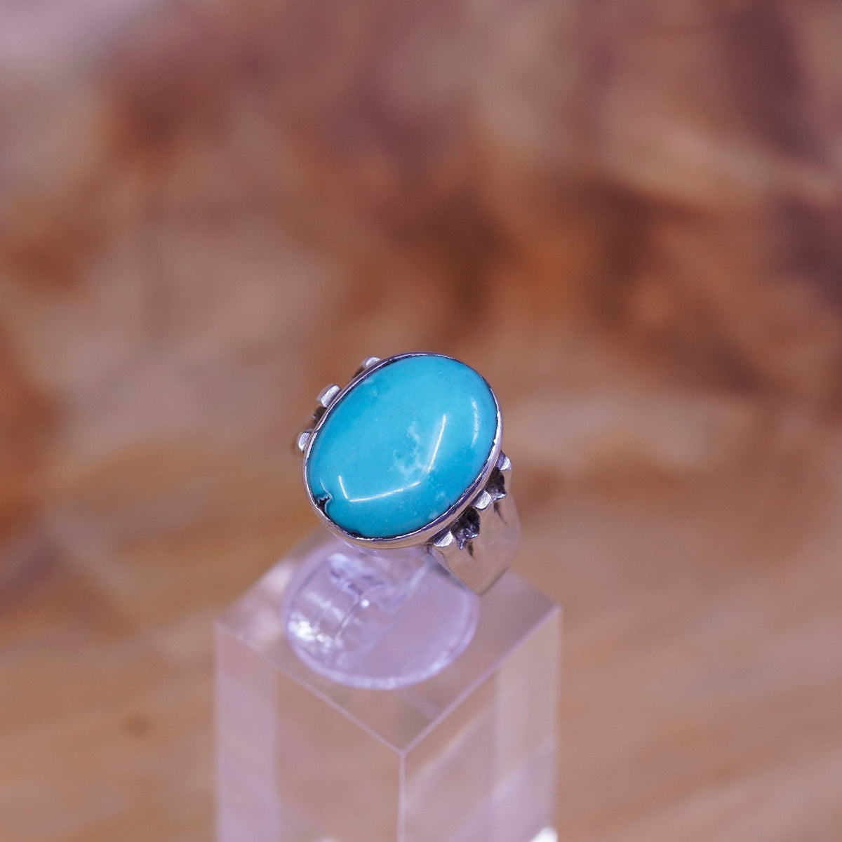 Size 6, vintage Sterling 925 silver handmade ring with oval turquoise