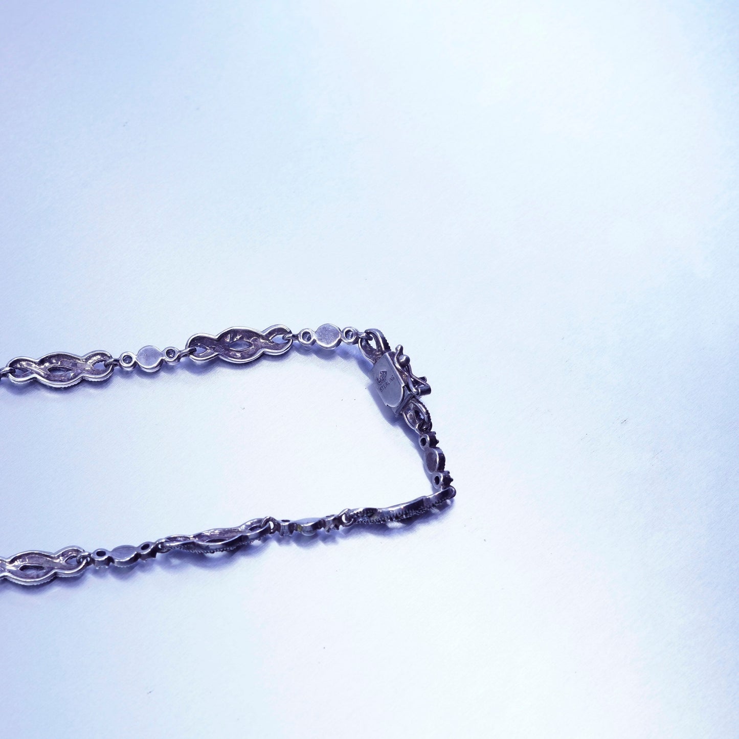 16”, Judith Jack Sterling 925 silver wavy chain tennis necklace Marcasite pearl