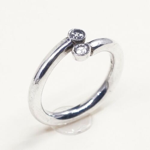 Sz 8.5, Vtg Sterling Ring, 925 Silver Handmade Engagement Band Ring W/ CZ,