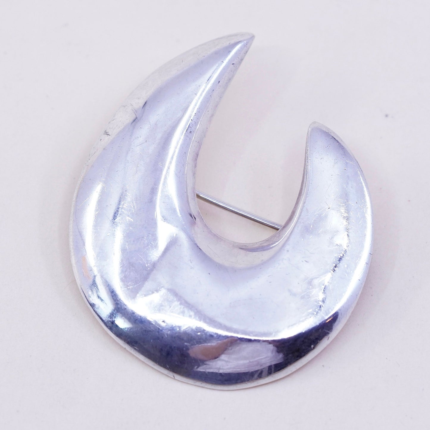 Vintage sterling 925 silver handmade brooch, minimalist, modern swirl design