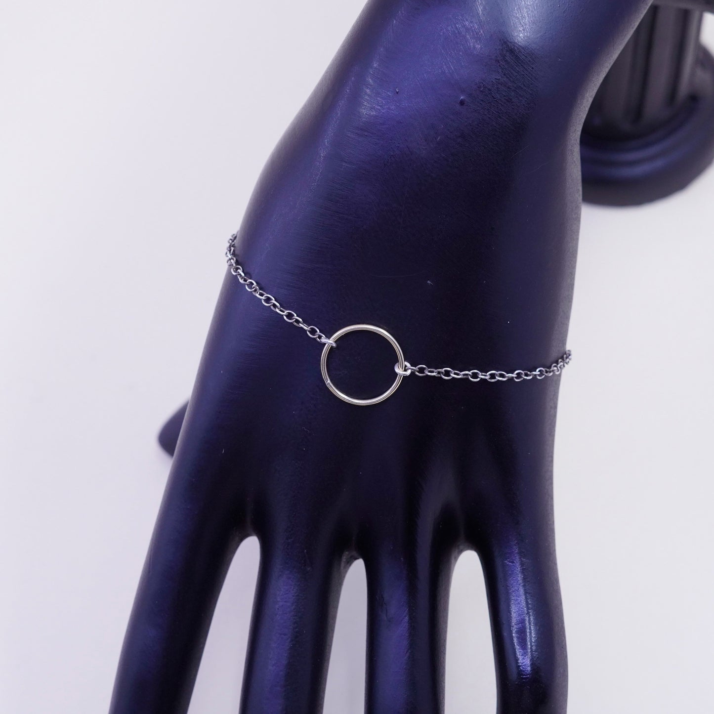 7.25”, Vintage sterling 925 silver circle chain bracelet with gold tone circle